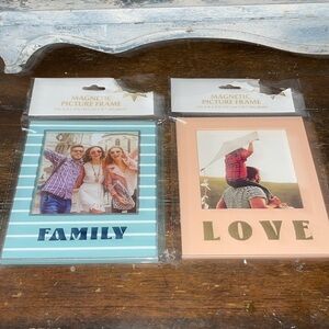 Magnet picture frame bundle (2) 6”x5” blue stripe “family” pink “love” NWT​